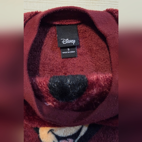 Disney Mickey Mouse Plush Sweatshirt Small Burgundy - Picture 2 of 4